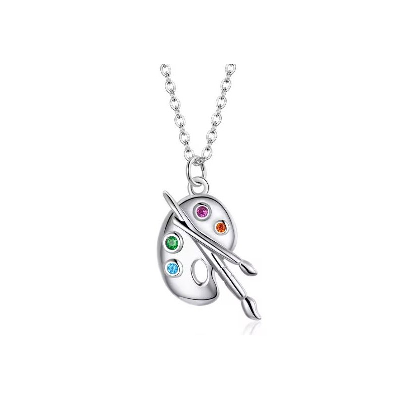 Collier argent palette de peinture strass diamant multicolore Collier argent palette de peinture strass diamant multicolore