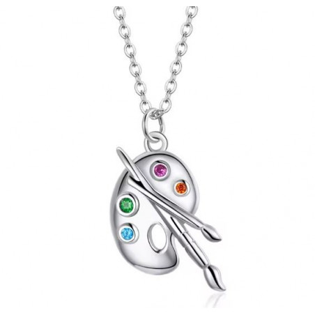 Collier argent palette de peinture strass diamant multicolore