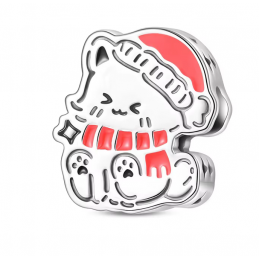 Charm pour bracelet chat de noel bonnet echarpe rouge