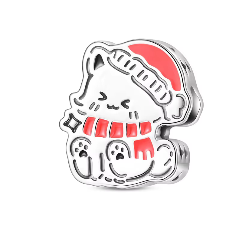 Charm pour bracelet chat de noel bonnet echarpe rouge Charm pour bracelet chat de noel bonnet echarpe rouge