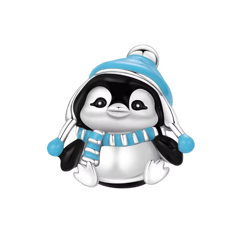 Charm pour bracelet pingouin écharpe bonnet bleu