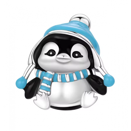 Charm pour bracelet pingouin écharpe bonnet bleu