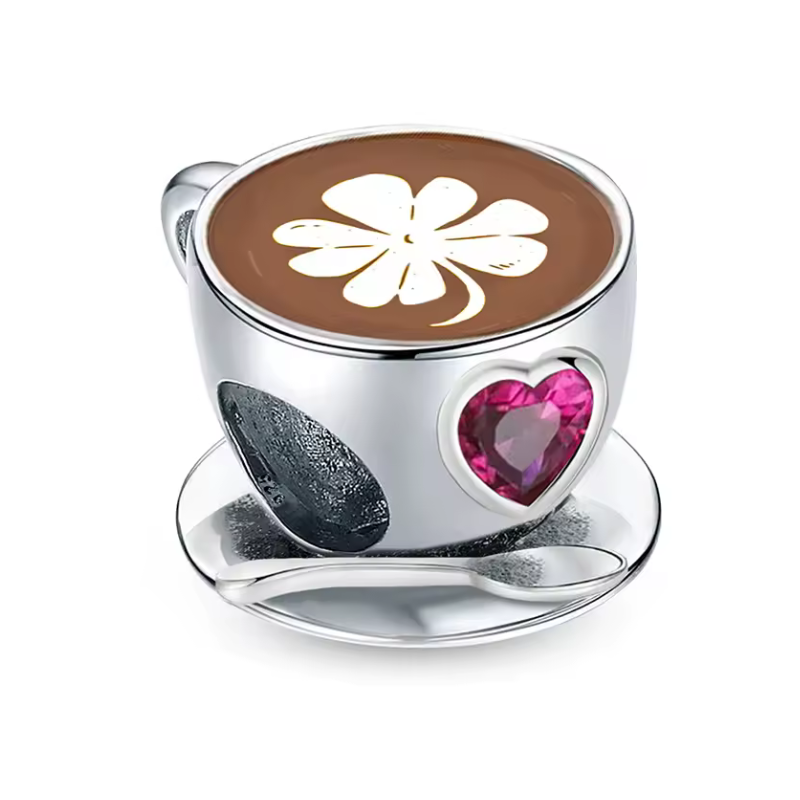 Charm bijou pour bracelet café tasse coeur rouge
