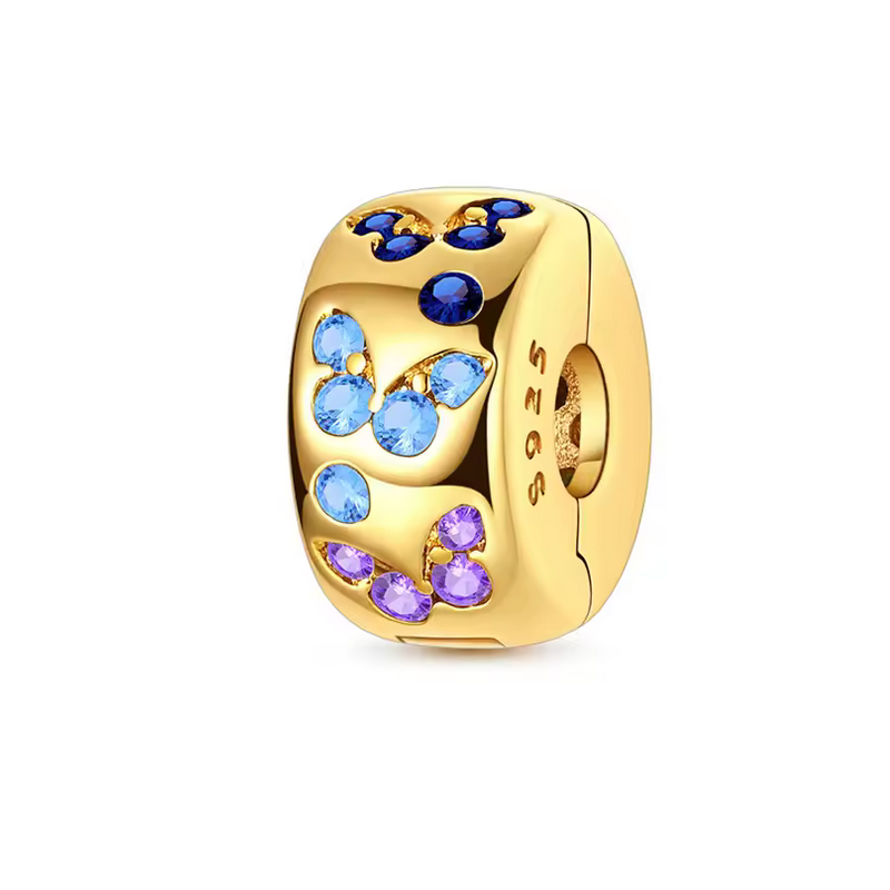 Charm pour bracelet clip espaceur or papillon bleu violet turquoise