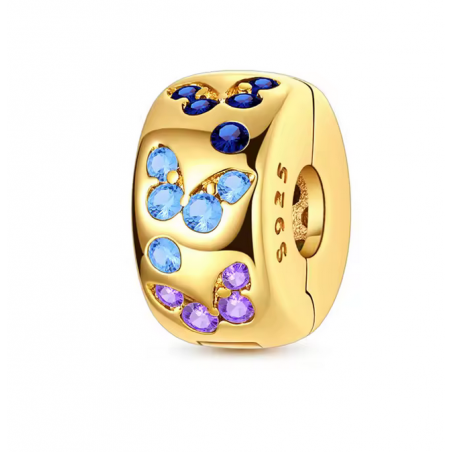 Charm pour bracelet clip espaceur or papillon bleu violet turquoise