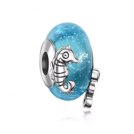 Charm pour bracelet murano bleu hippocampe mer