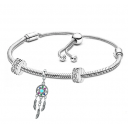 Bracelet ajustable avec trois charms argent attrape rêve