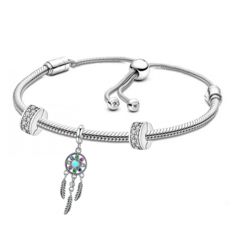 Bracelet ajustable avec trois charms argent attrape rêve