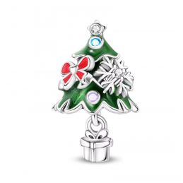 charm pour bracelet sapin vert boule pierres colorées argent