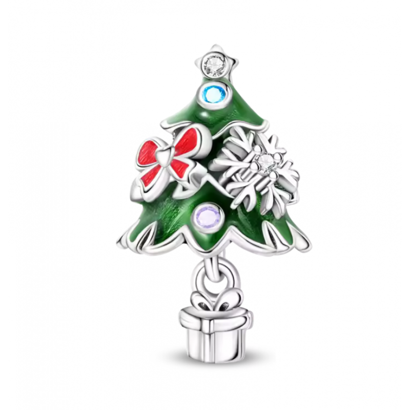 charm pour bracelet sapin vert boule pierres colorées argent