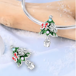 charm pour bracelet sapin vert boule pierres colorées argent