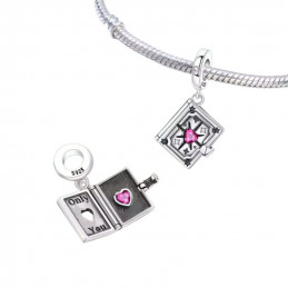 Charm bijou pour bracelet argent journal intime carnet coeur violet