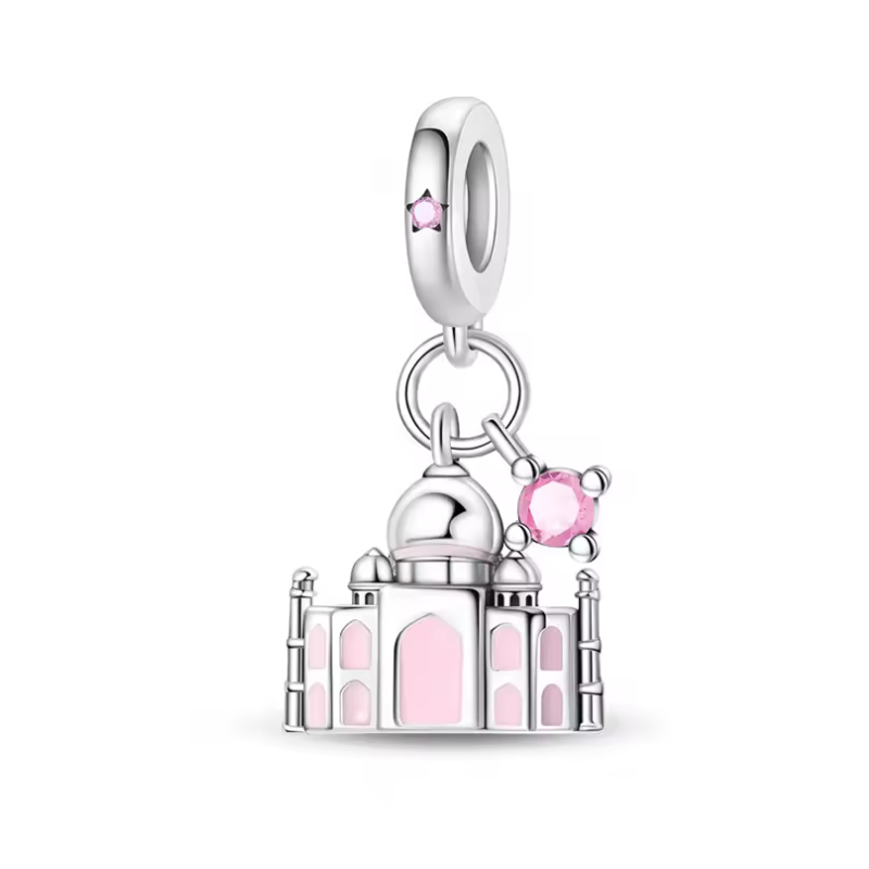Charm bijou pour bracelet argent Taj Mahal rose