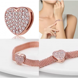 Charm bracelet coeur strass diamant compatible réflexion