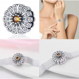 Charm bracelet fleur marguerite pierre ambre compatible réflexion