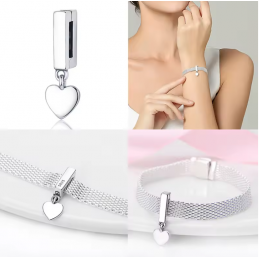 Charm bracelet coeur lisse suspendu compatible réflexion
