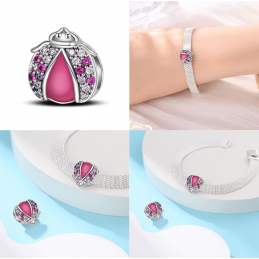 Charm pour bracelet reflexions coccinelle pierre rose