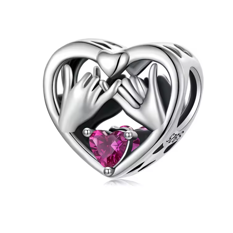 Charm pour bracelet coeur mariage pacs main entrelacée