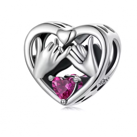 Charm pour bracelet coeur mariage pacs main entrelacée