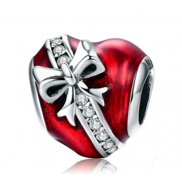 Charm pour bracelet coeur rouge cadeau strass diamant