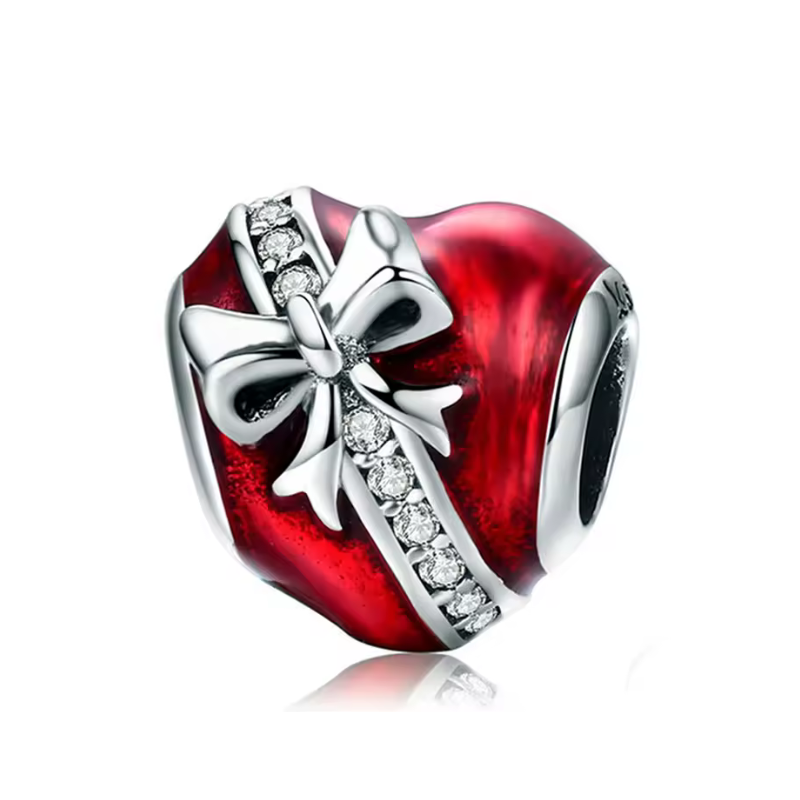 Charm pour bracelet coeur rouge cadeau strass diamant