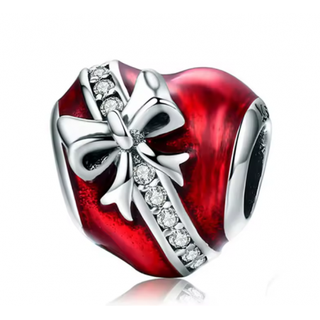 Charm pour bracelet coeur rouge cadeau strass diamant