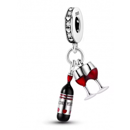 Charm pour bracelet argent bouteille verre vin rouge