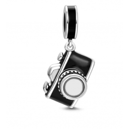 Charm pour bracelet argent appareil photo noir