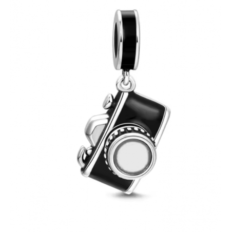 Charm pour bracelet argent appareil photo noir