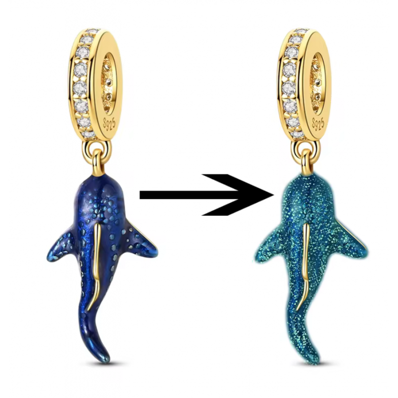 Charm pour bracelet requin bleu brillant