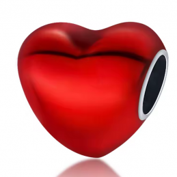 Charm pour bracelet argent Coeur lisse rouge