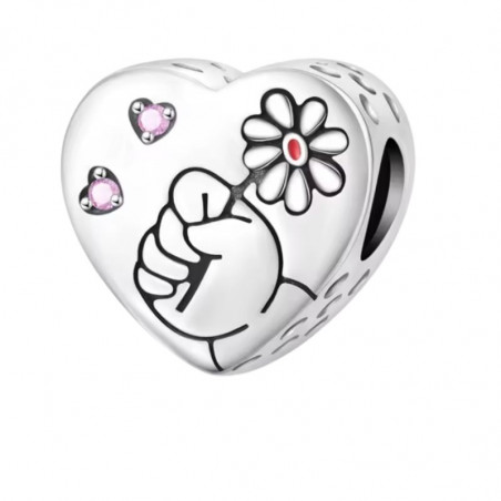 Charm pour bracelet cadeau bébé avec fleur dans la main