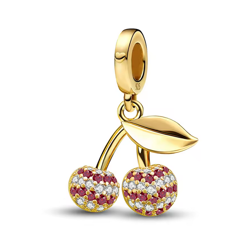 Charm pour bracelet cerise or strass rouge