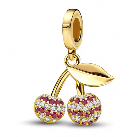 Charm pour bracelet cerise or strass rouge