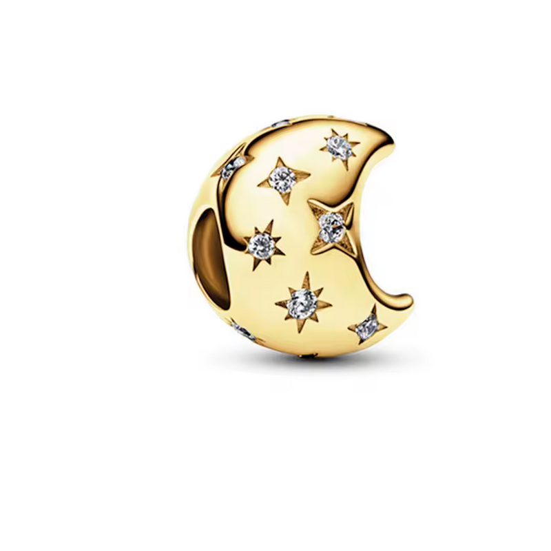 Charm bijou pour bracelet lune strass étoile or