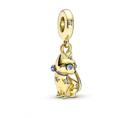 Charm bijou pour bracelet chat strass bleu or