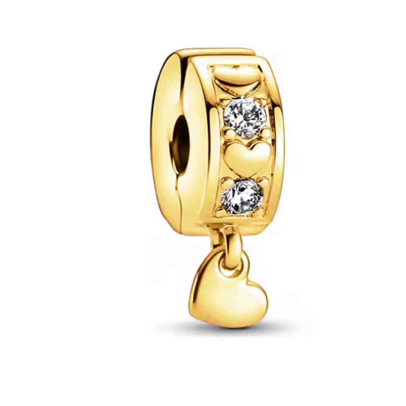 Charm pour bracelet bijou clip coeur pendentif or
