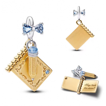 Charm pour bracelet cadeau cahier crayon or