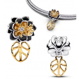 Charm bijou pour bracelet fleur argent et or
