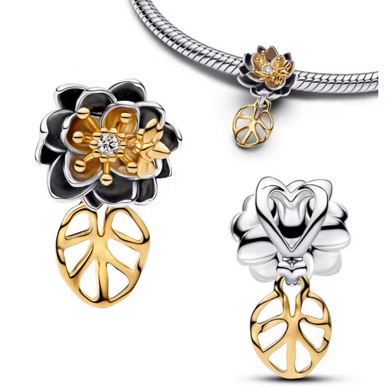 Charm bijou pour bracelet fleur argent et or