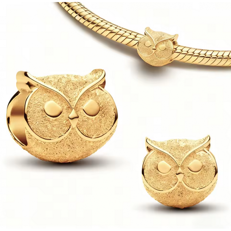 Charm bijou pour bracelet chouette or frappé relief