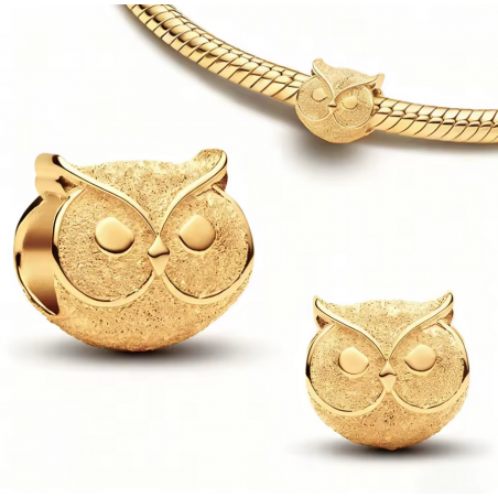 Charm bijou pour bracelet chouette or frappé relief