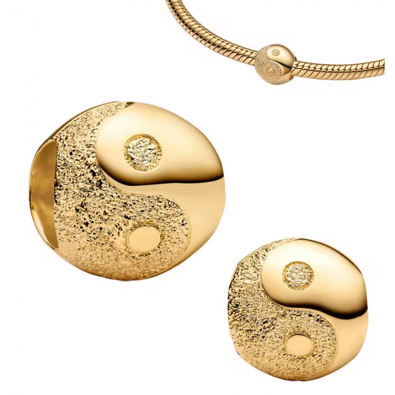 Charm bijou pour bracelet yin yang or frappé relief