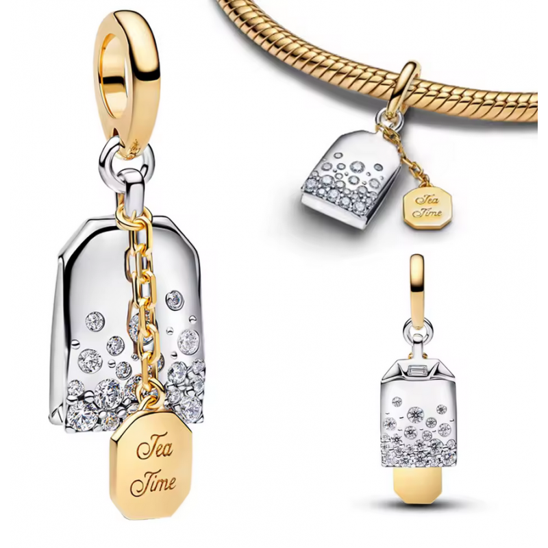 Charm pour bracelet sachet de thé or argent