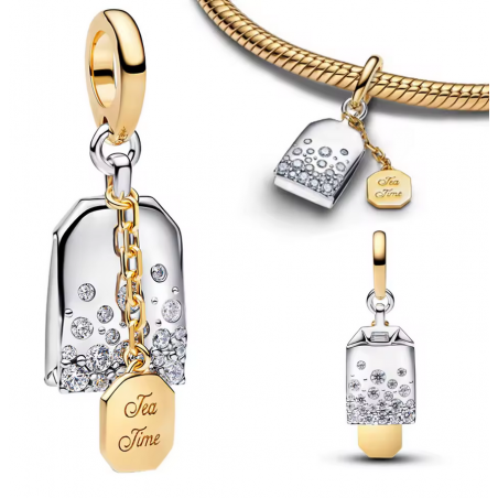 Charm pour bracelet sachet de thé or argent