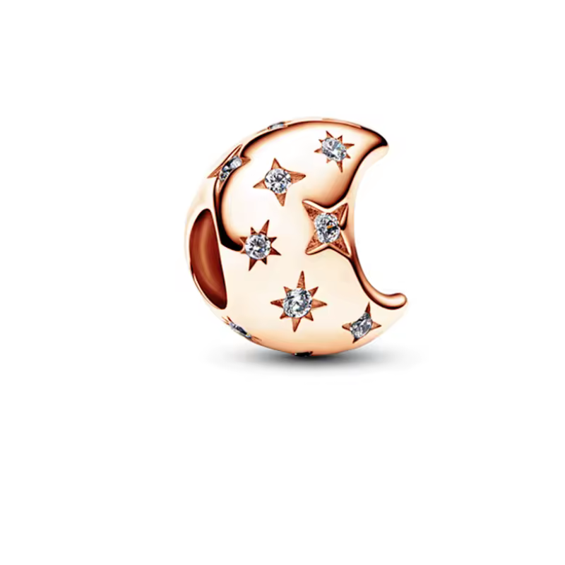 Charm pour bracelet lune strass étoile or rose