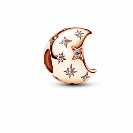 Charm pour bracelet lune strass étoile or rose