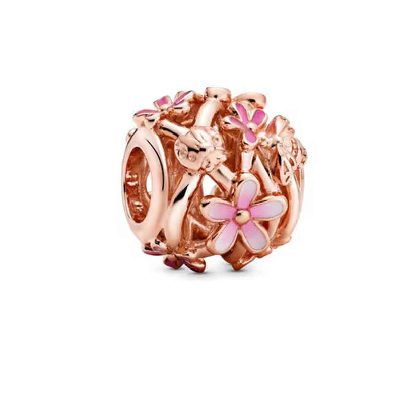 Charm pour bracelet fleur coccinelle or rose