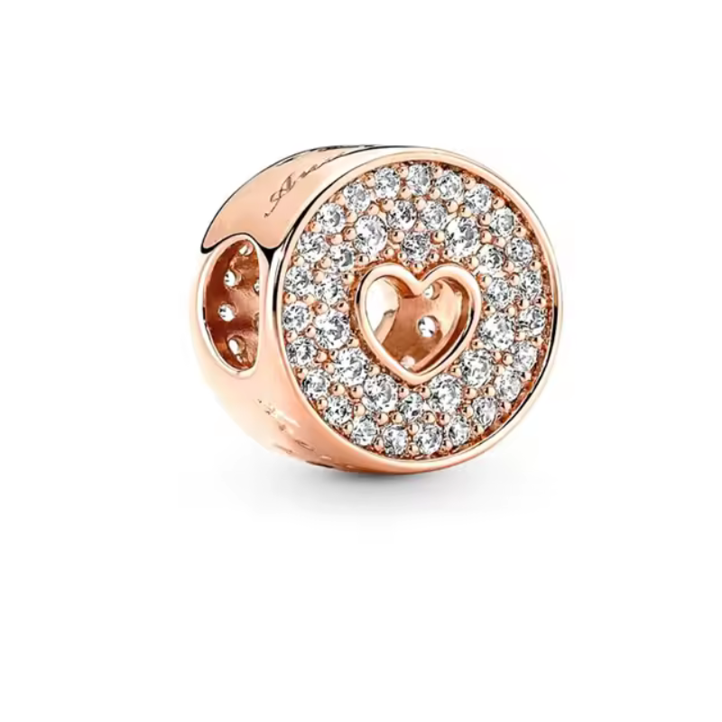 Charm pour bracelet petit coeur rond strass or rose