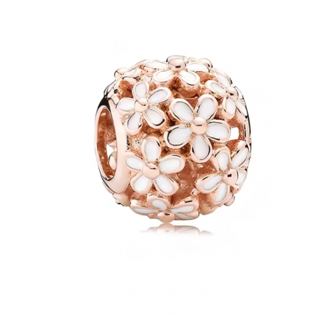 Charm pour bracelet boule or rose fleur blanche